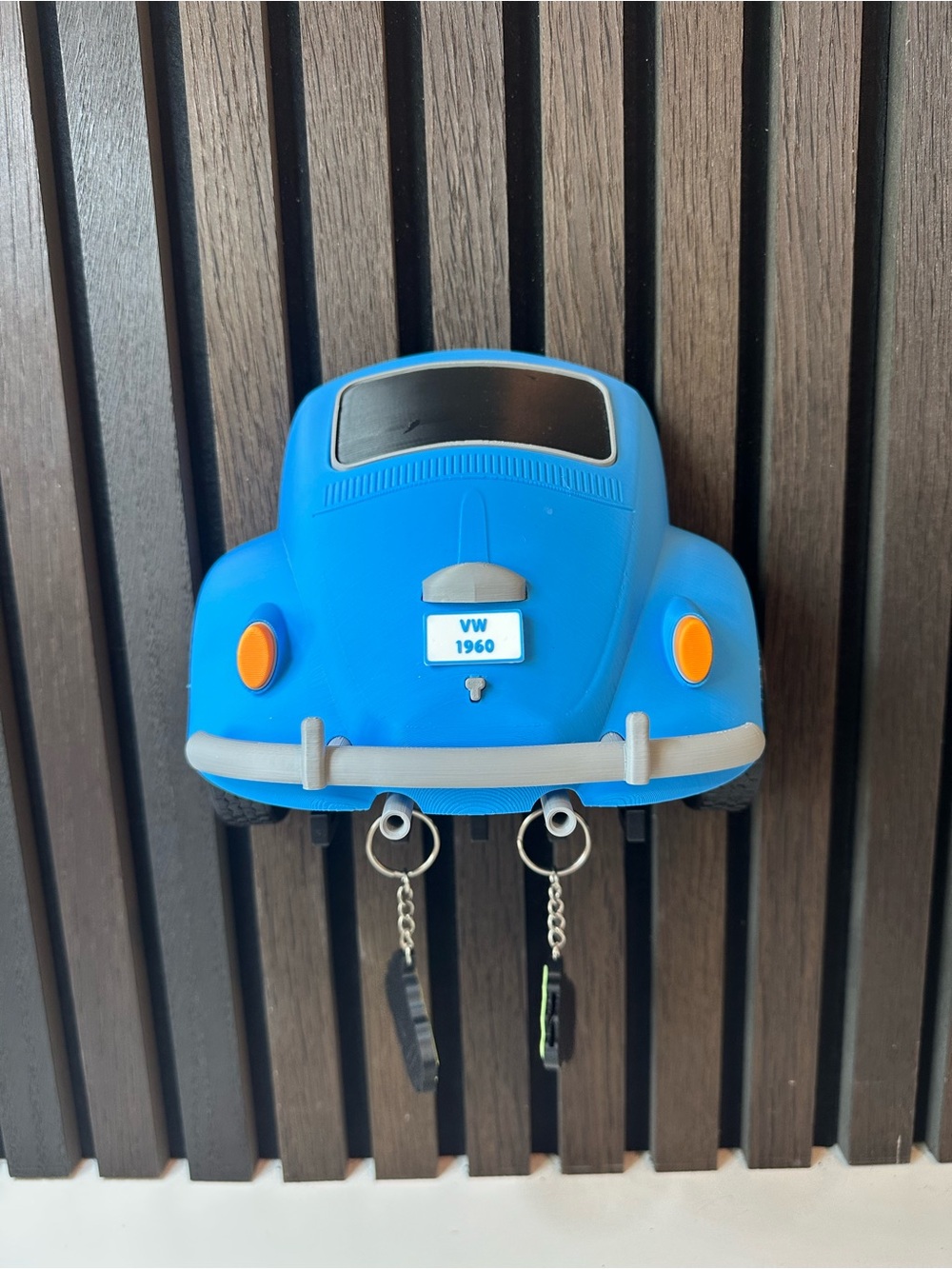 Blue VW 1960 Kids Toy Car Key Holder - Playful Wall Mount